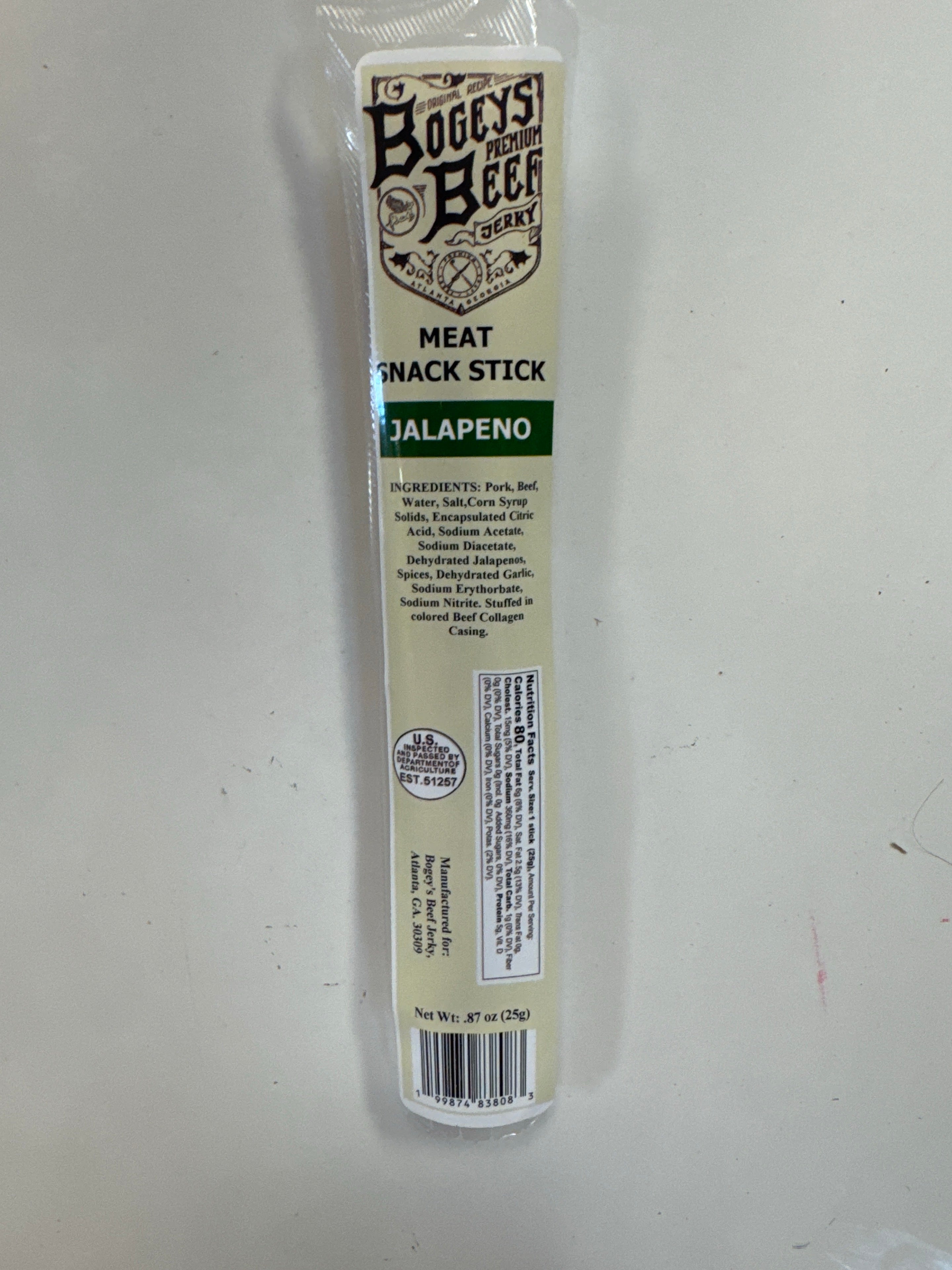 Bogeys Beef Jalapeño individually wrapped meat snack stick