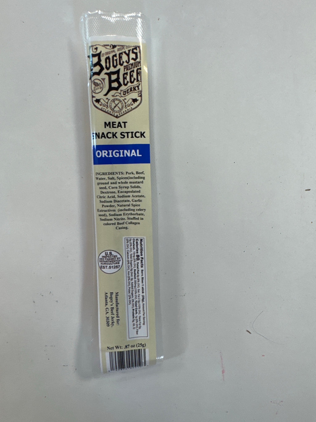 Bogeys Beef Original individually wrapped meat snack stick