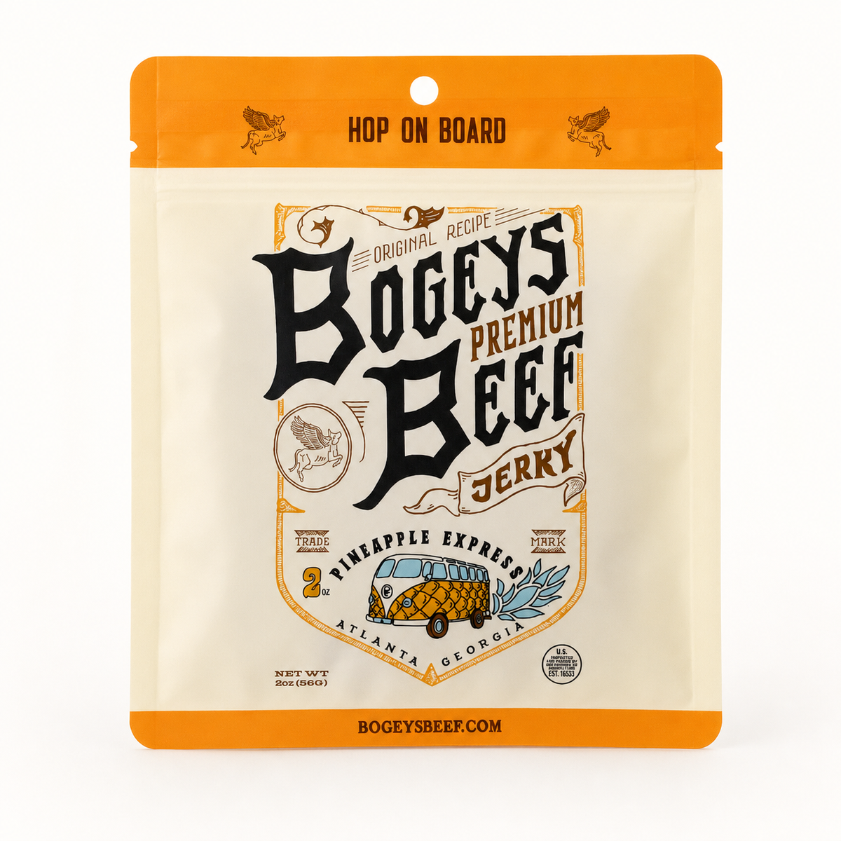 Pineapple Express beef jerky flavor artwork; bulk bag packaging may differ