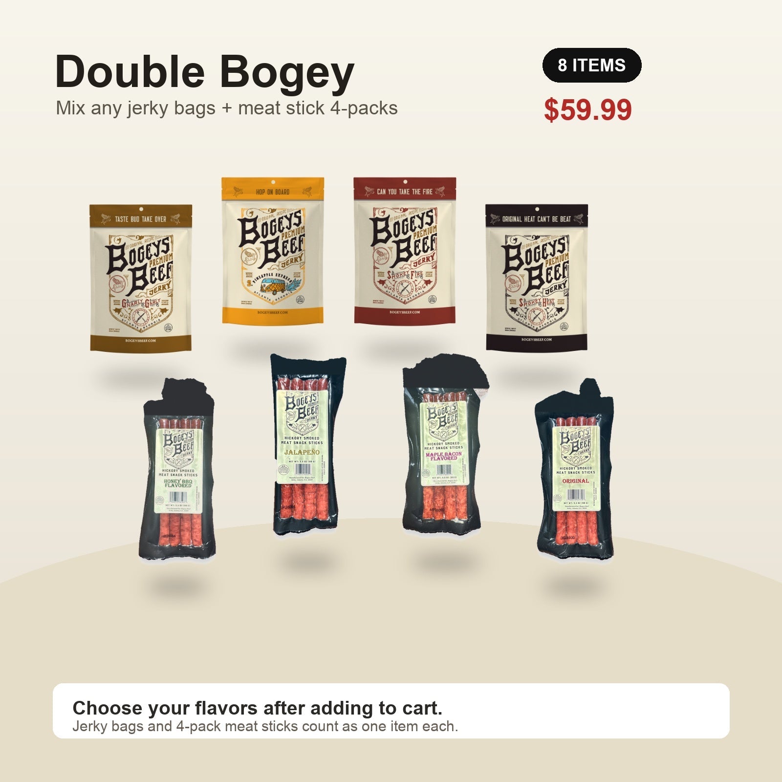 Double Bogey bundle with jerky bags and meat stick 4-packs
